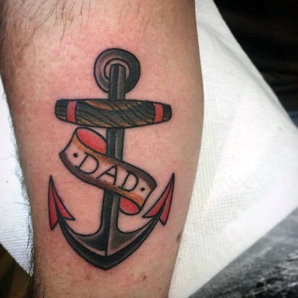 Dad Banner Memorial Mens Anchor Traditional Small Forearm Tattoo