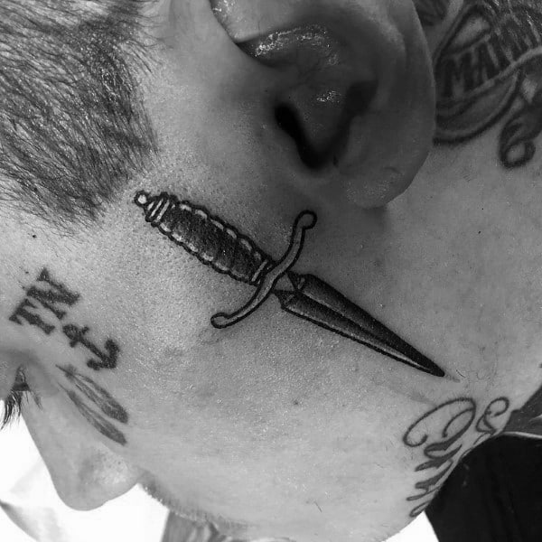 Dagger Mens Old School Face Tattoos