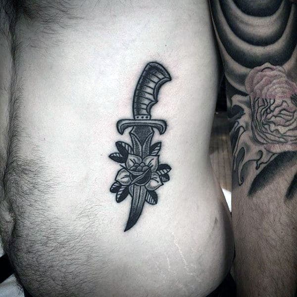 Dagger Mens Pointillism Rib Cage Side Tattoos