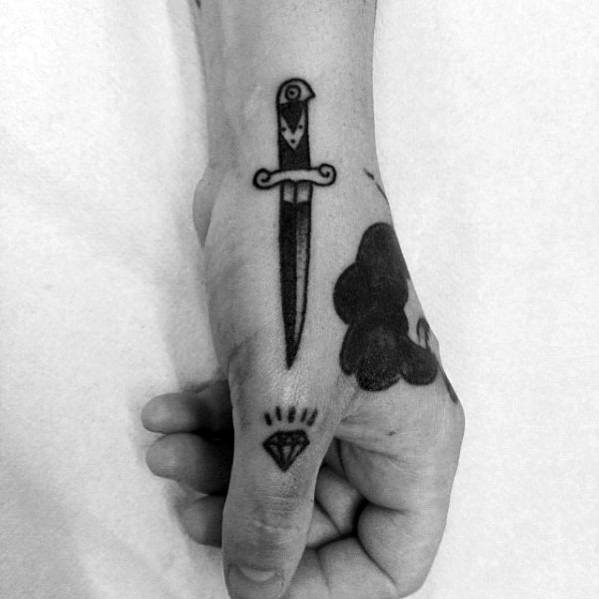 Dagger Old School Traditional Side Hand Mens Tattoo Designs