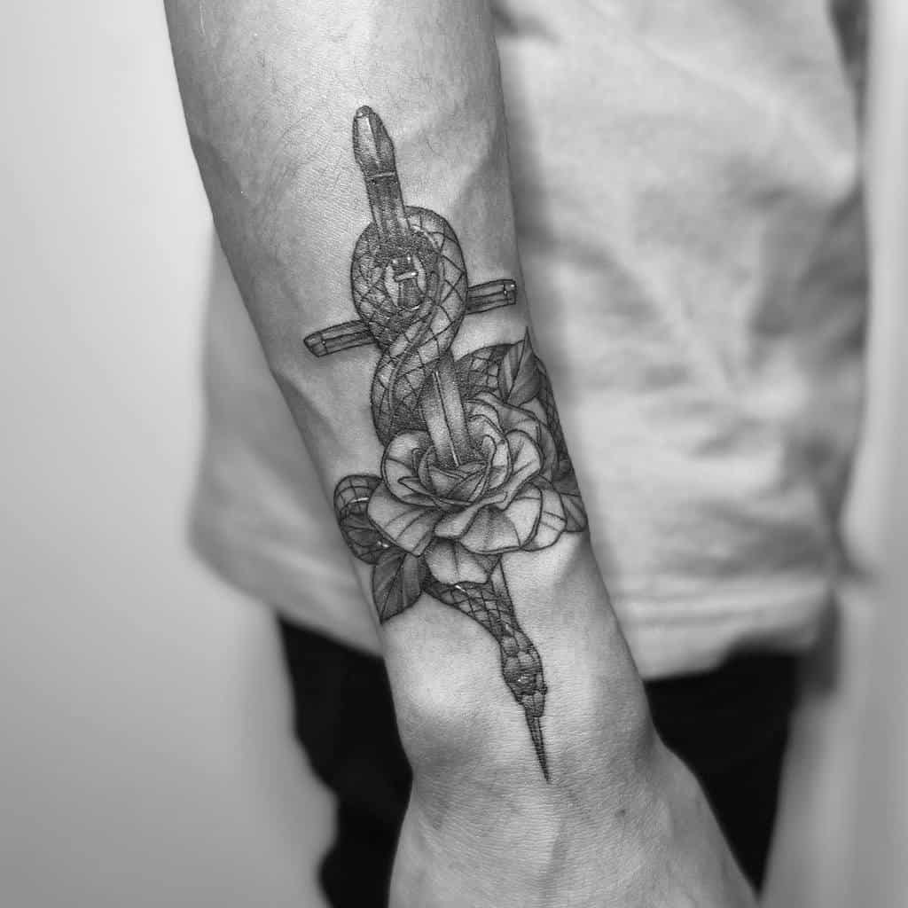 dagger snake arm tattoo storytattoohk.peter