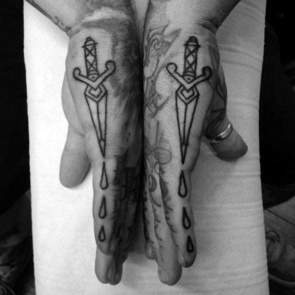 Daggers Side Hand Tattoo Designs For Guys