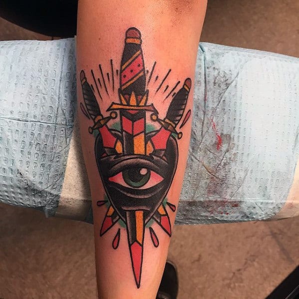 Traditional eye and dagger tattoo by  High Voltage Tattoo  Facebook