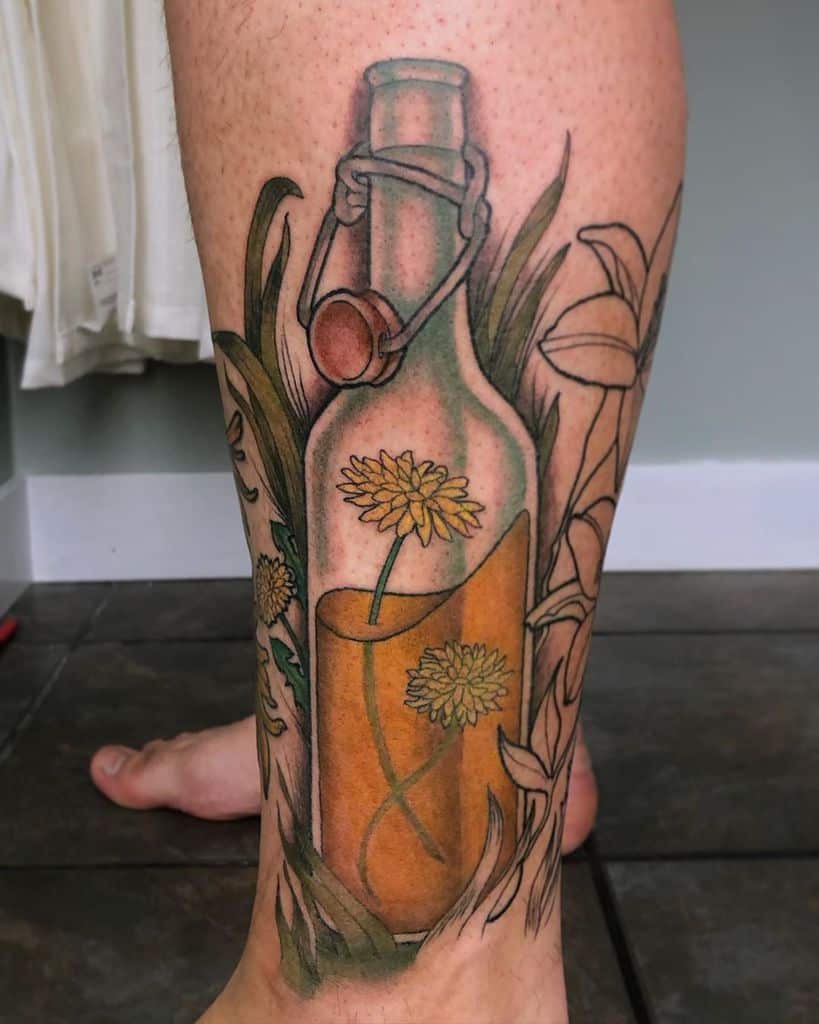 dandelion wine moonshine leg tattoo