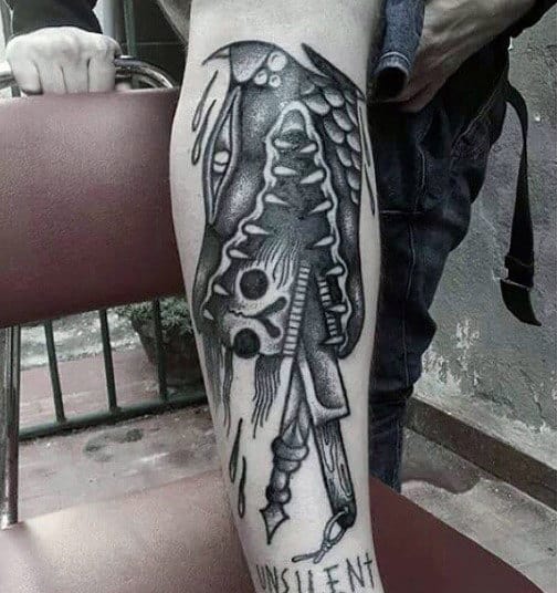 Dangerous Dark Alligator Tattoo On Legs For Men