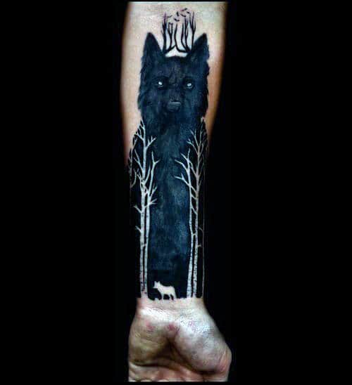 Dark Beast Watercolor Tree Tattoo Male Forearms