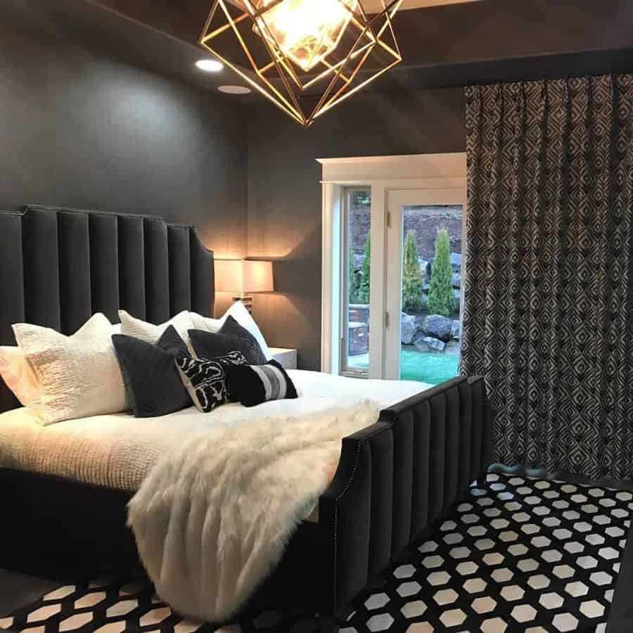 dark black and white bedroom  tile floor