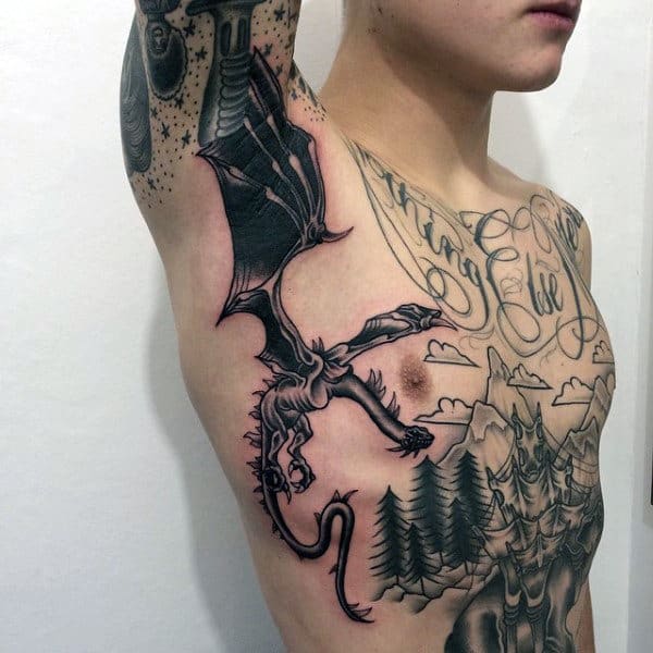 Dark Black Bat Tattoo On Male Armpit