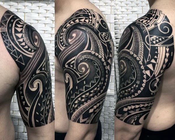 Dark Black Ink Mens Amazing Tribal Tattoo Sleeve Inspiration