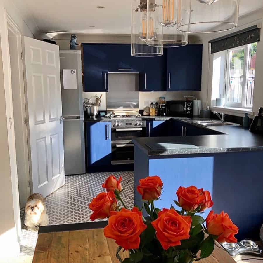 blue kitchen cabinets 