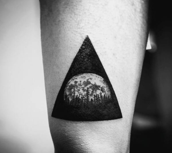 Dark Forest In Triangle Tattoo On Arms For Men