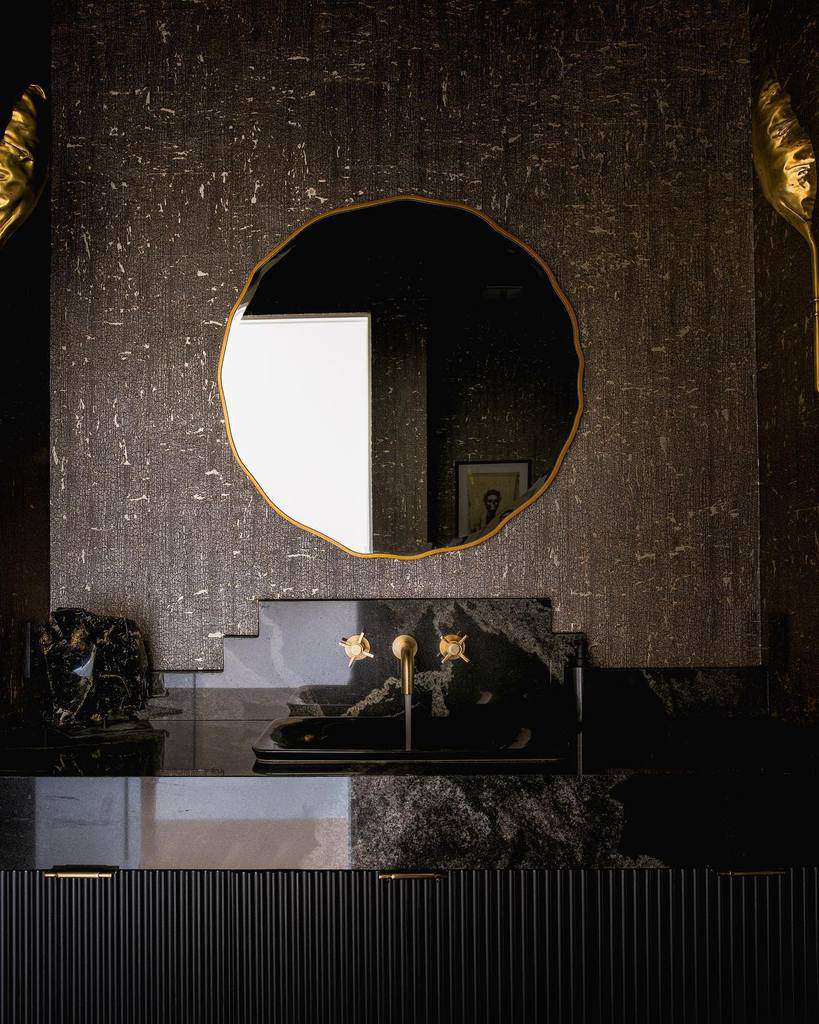majestic guest bathroom ideas black marble sink with gold taps wall mirror 