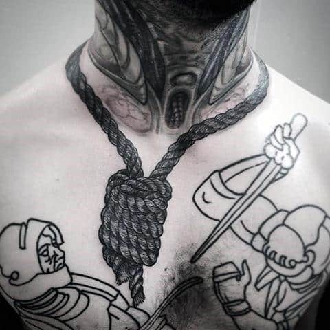 Dark Rope Around Neck Tattoos For Guys