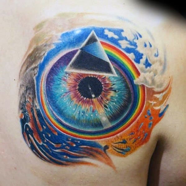 Dark Side Of The Moon 3d Eye Back Shoulder Blade Tattoos Male