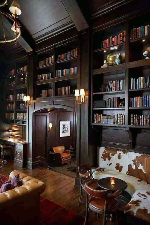 Dark Wood Bookcases In Traditional Home Library