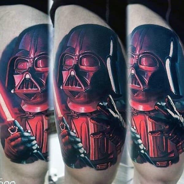 Darth Vader 3d Lightsaber Mens Thigh Tattoos