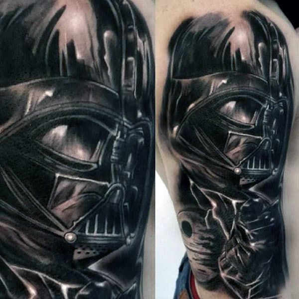 Darth Vader Stormtrooper Male Half Sleeve Tattoo With Watercolor Design
