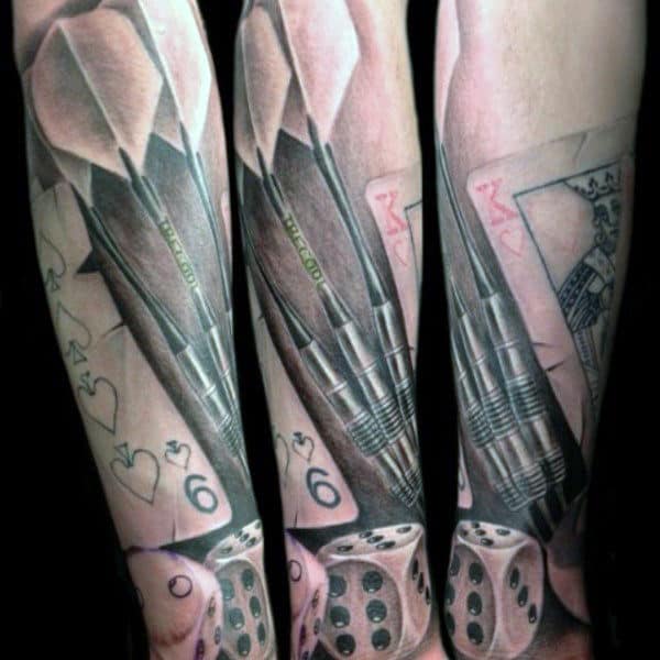 Darts With Playing Card Mens Realistic Forearm Sleeve Tattoos