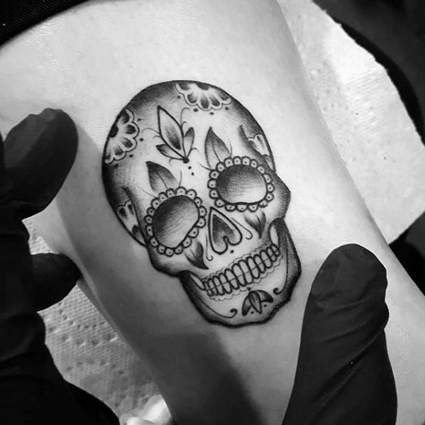 Day Of The Dead Skull Cool Male Quarter Sized Tattoo Designs