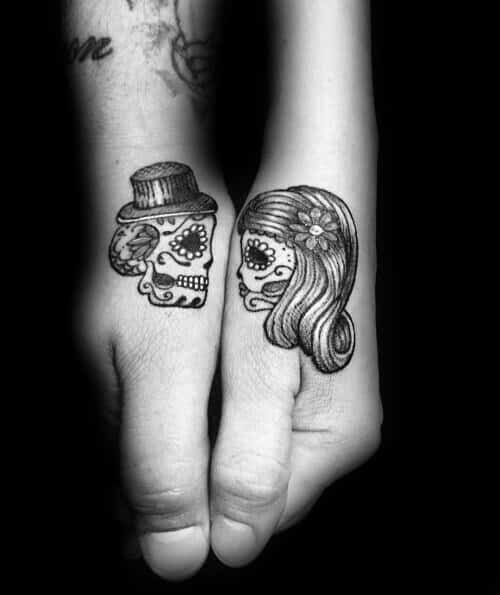 Day Of The Dead Skulls Couples Tattoos