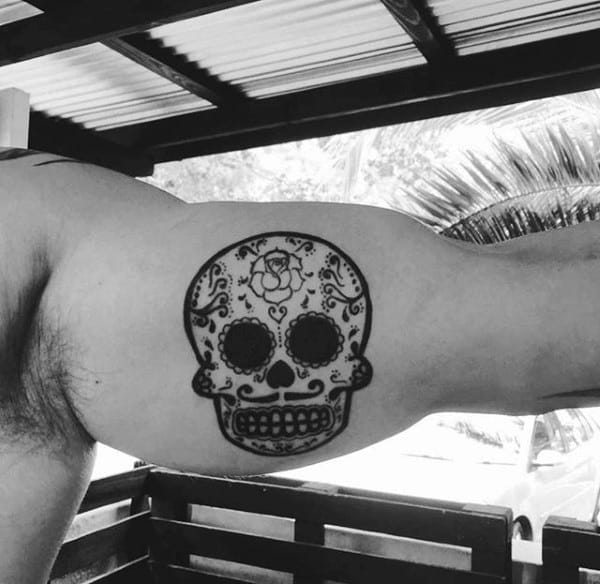 Day Of The Dead Sugar Skull Tattoo For Guys Bicep