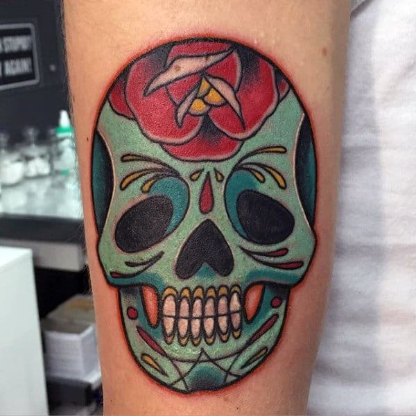 Day Of The Dead Sugar Skulls Tattoos On Man