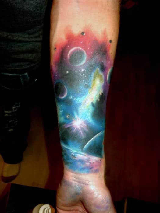 Dazzling Universe Tattoo On Forearms For Male