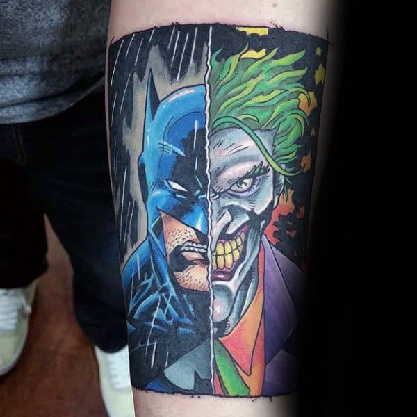 Dc Comics Mens Joker And Batman Inner Forearm Tattoo