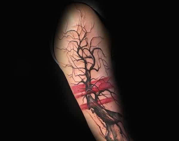 Dead Watercolor Tree Tattoo Male Forearms