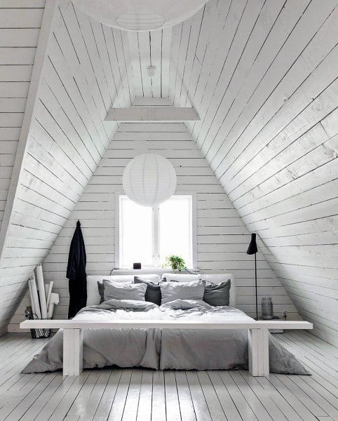 bright white attic bedroom