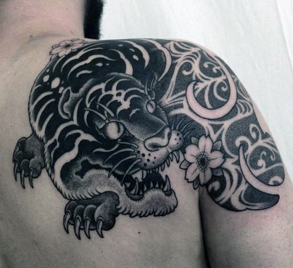 Decorated Beast With Large Claws Dotwork Tattoo Male Arms