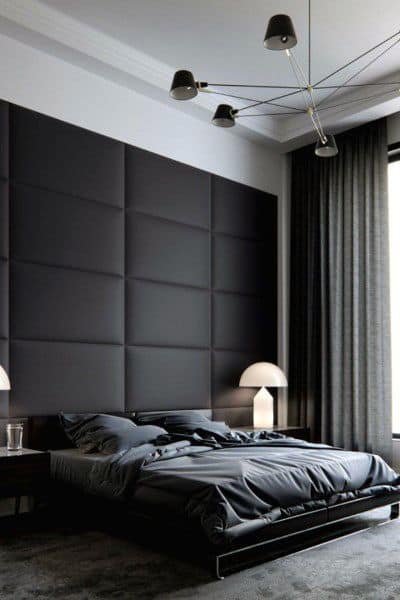 luxury industrial modern bedroom with sputnik chandelier