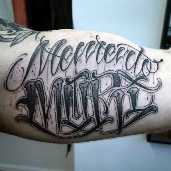 Decorative Font Memento Mori Inner Arm Bicep Tattoos For Guys