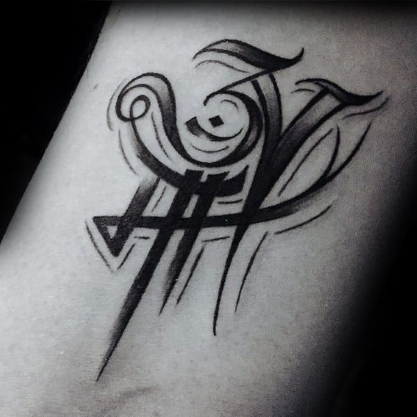 Decorative Lettering Om Symbol Mens Wrist Tattoos