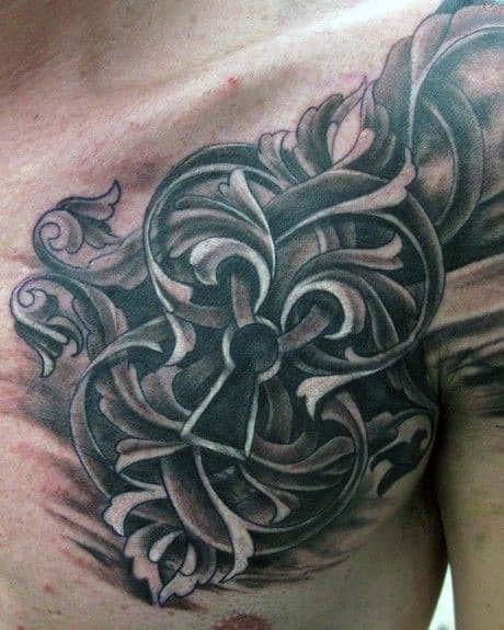 Decorative Lock Male Tattoo On Chest