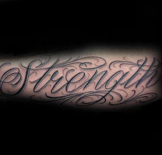 60 Strength Tattoos For Men - Masculine Word Design Ideas