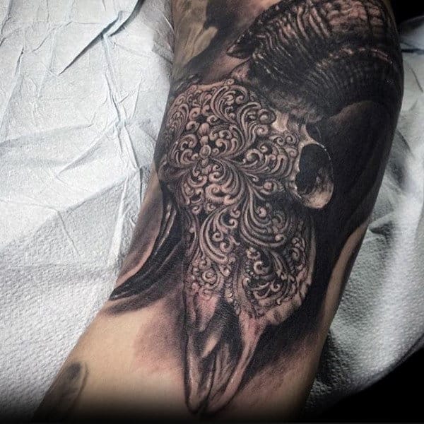Decorative Ram Skull Mens Amazing Inner Arm Tattoos