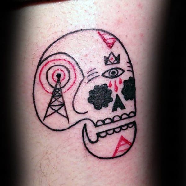 Decorative Skull Mens Cool Simple Black And Red Ink Arm Tattoo