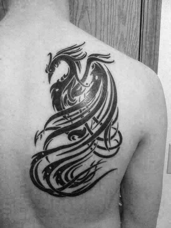 Decorative Tribal Phoenix Guys Back Tattoo Design Inspiration