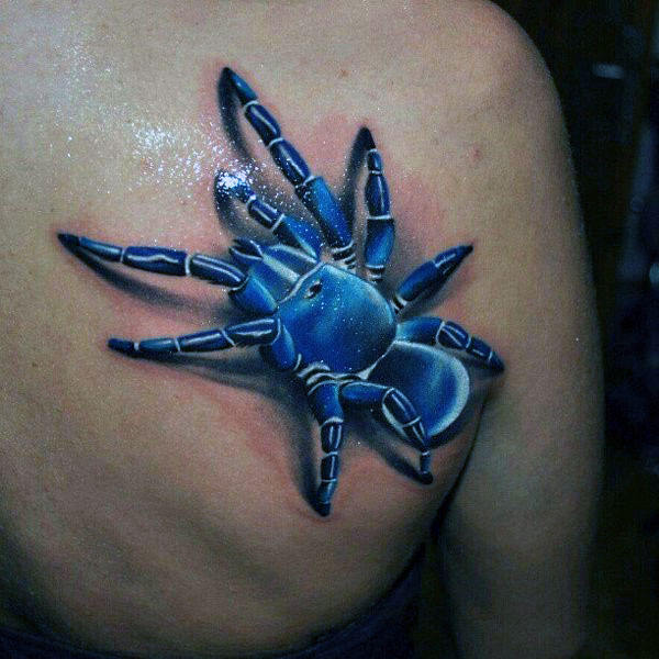 Deep Blue Mens Tarantula Shoulder Tattoo With 3d Design