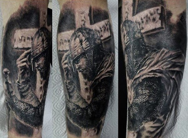 Deep In Thought Warrior Tattoo Mens Calves