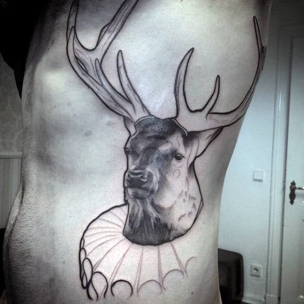Deer Antler Tattoos For Men On Rib Cage Side