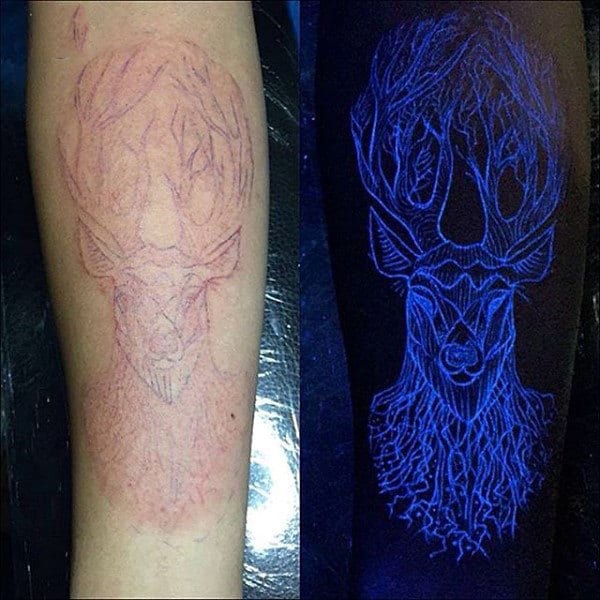 Deer Glow In The Dark Mens Uv Ink Leg Tattoo Design Ideas