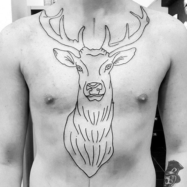 Deer Outline Guys Simple Line Chest Tattoo