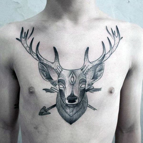 Deer Pointillism Mens Chest Tattoo