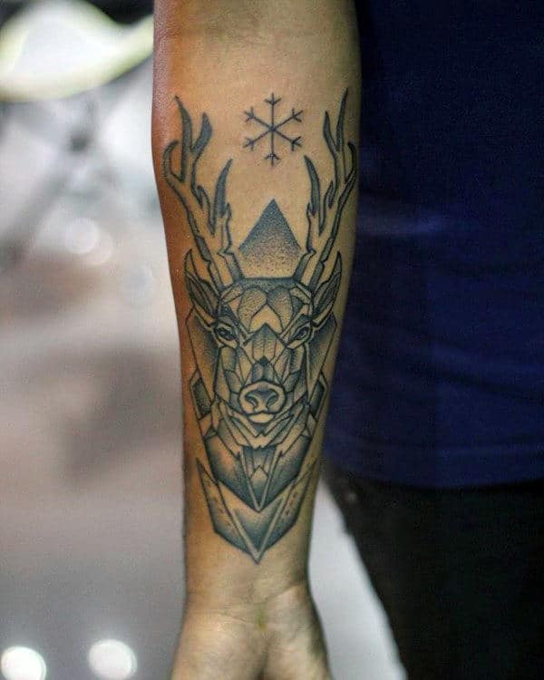 Deer Snowflake Geometrical Guys Inner Forearm Tattoos