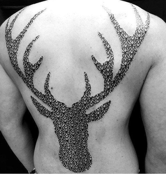 Deer With Pattern Unique Mens Back Tattoos