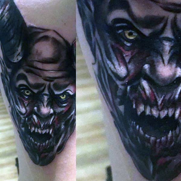 Demon Clown Tattoo Style For Men On Back Fo Leg Calf