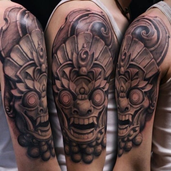 Demon Stone Upper Arm Male Tattoo Design Ideas