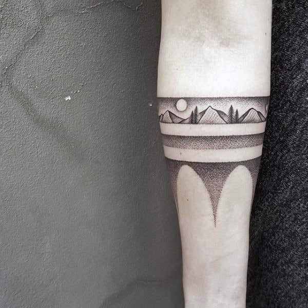 Desert Sun Dotwork Shaded Mens Armband Tattoos